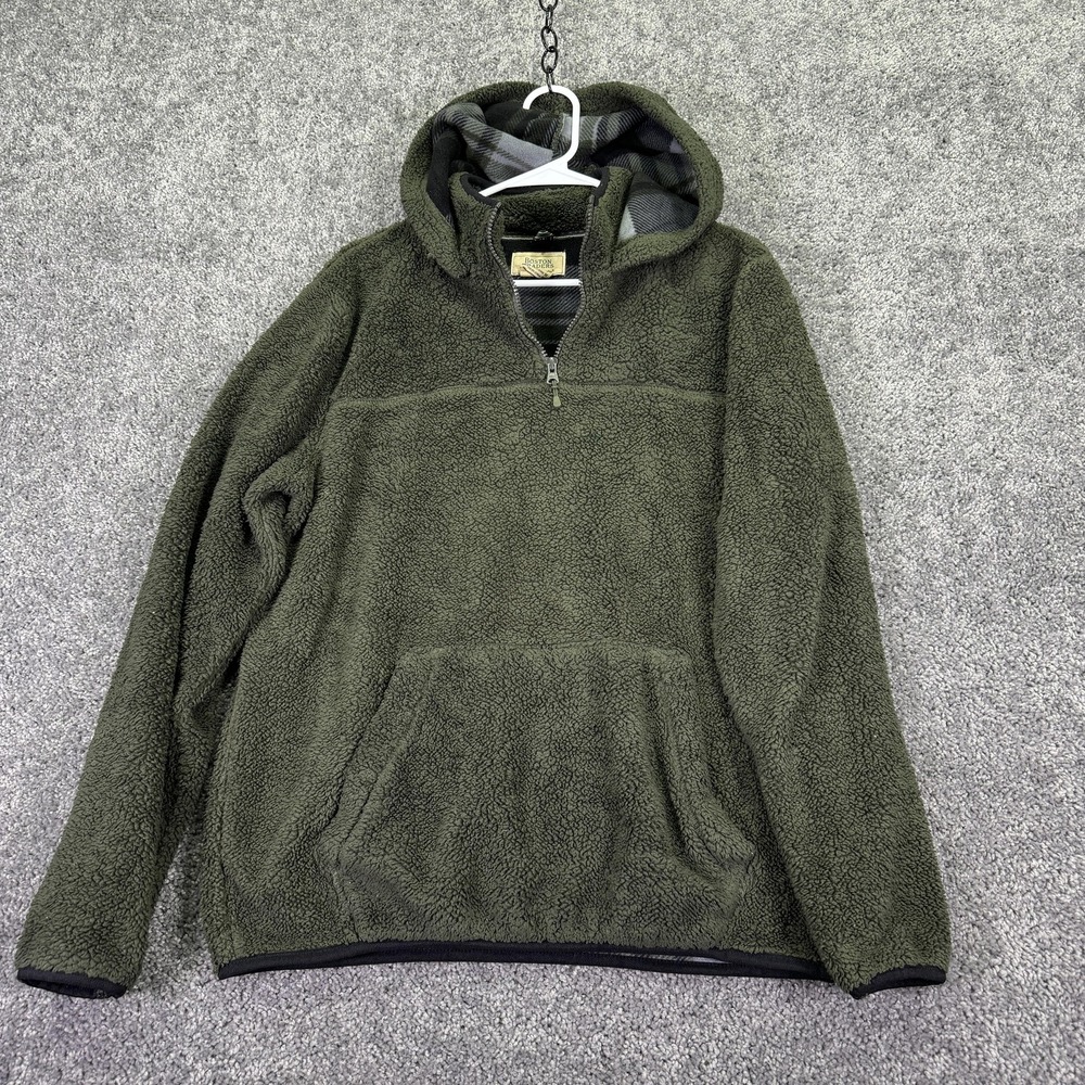 Boston Traders Hoodie Mens Medium Green Sherpa Fleece 1/4 Zip Pullover Kangaroo
